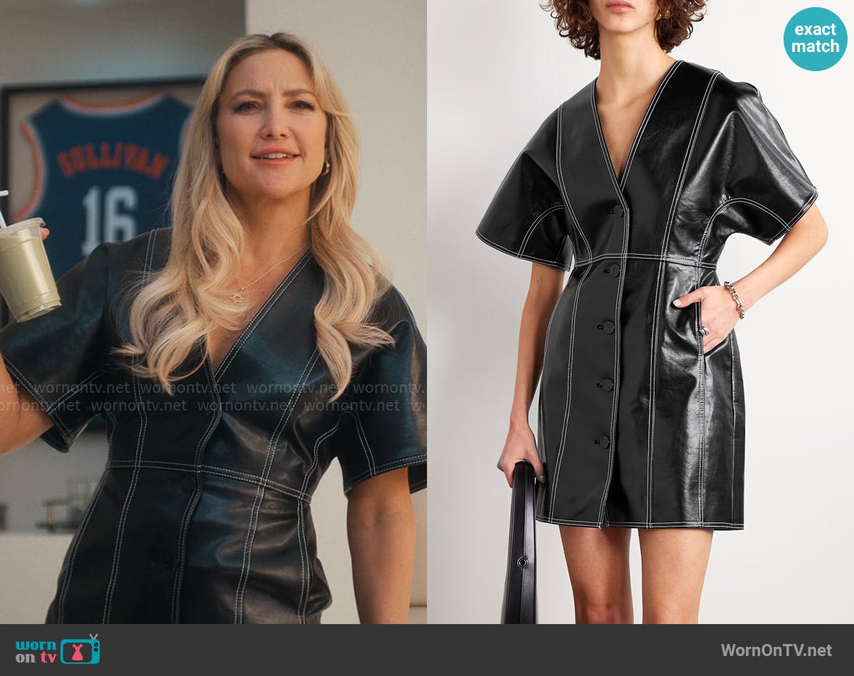 Ganni Faux patent-leather mini dress worn by Isla Gordon (Kate Hudson) on Running Point