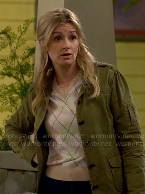 Gemma’s argyle sweater and green jacket on The Neighborhood