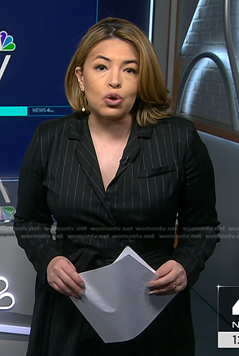 Gilma Avalos’s black pinstripe blazer dress on NBC News Daily