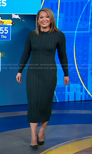Ginger’s green cable knit sweater dress on Good Morning America