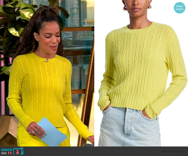 Guest in Residence Cable Shrunken Cashmere Crew Sweater worn by Sunny Hostin on The View