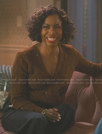 Helen’s brown cable knit wrap sweater on Sweet Magnolias
