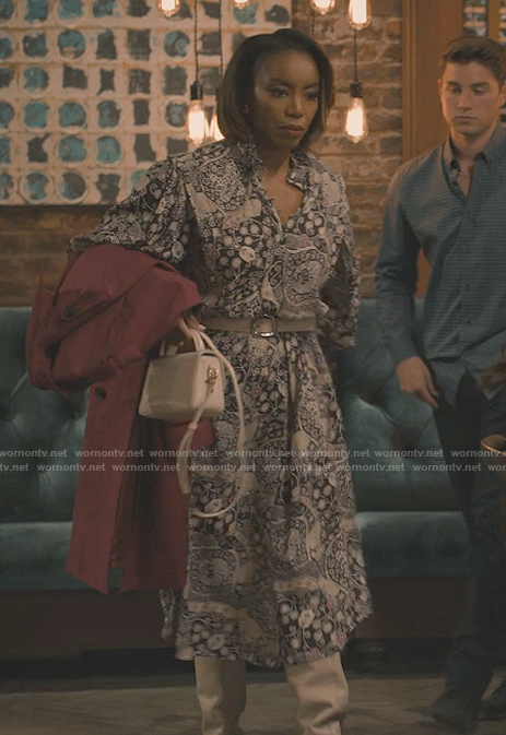 Helen’s black paisley print shirtdress on Sweet Magnolias