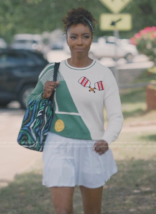 Helen’s racquet print sweater on Sweet Magnolias