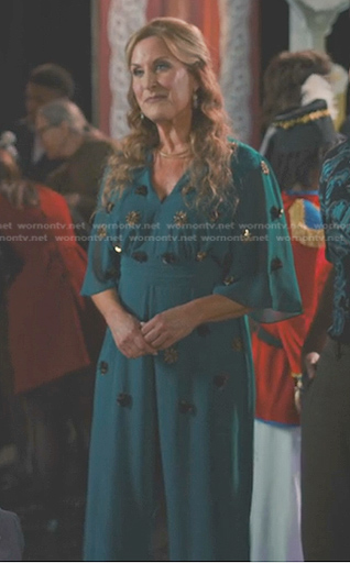 Iris’s teal green embellished jumpsuit on Sweet Magnolias