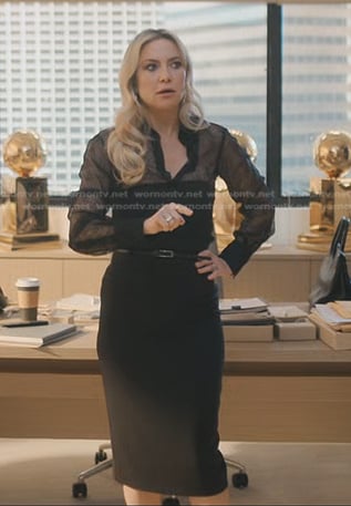 Isla’s black sheer lace blouse on Running Point