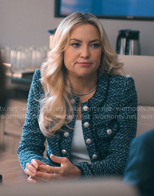 Isla’s blue tweed jacket and skirt set on Running Point