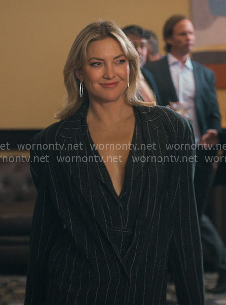 Isla’s grey pinstripe dress and jacket set on Running Point