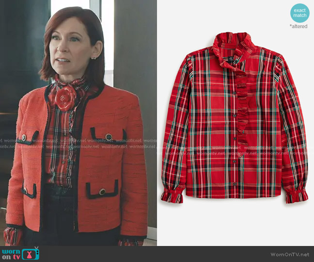 J. Crew Cottage Top in plaid cotton poplin worn by Elsbeth Tascioni (Carrie Preston) on Elsbeth