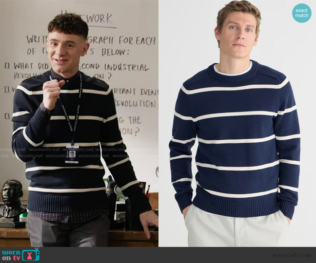 J. Crew Heritage cotton crewneck sweater worn by Jacob Hill (Chris Perfetti) on Abbott Elementary
