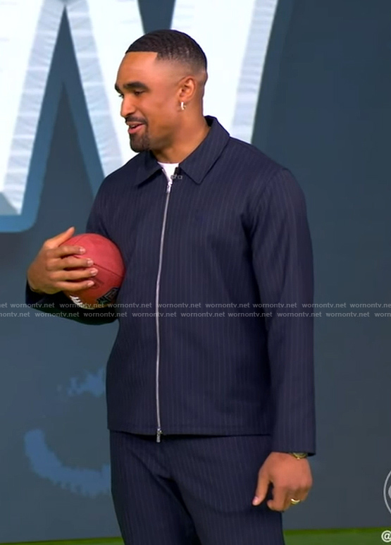 Jalen Hurts’s navy pinstripe jacket and pants on The View