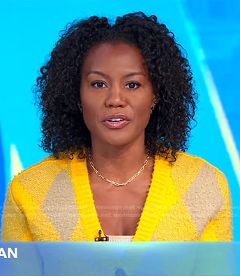 Janai’s yellow argyle cardigan on Good Morning America