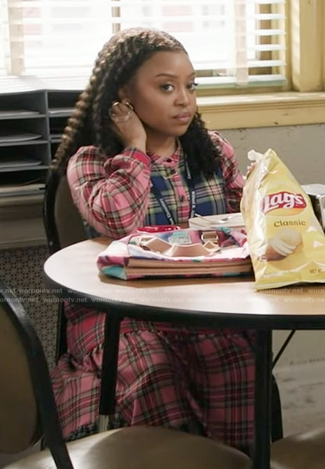 Janine’s mixed plaid dress on Abbott Elementary