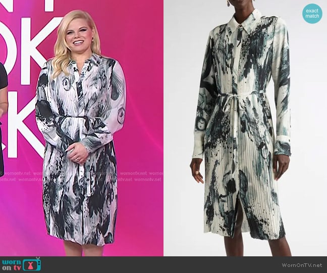 Jason Wu Collection Brushstroke Pleated Shirtdress in Calico Ink Multi worn by Megan Hilty on Today