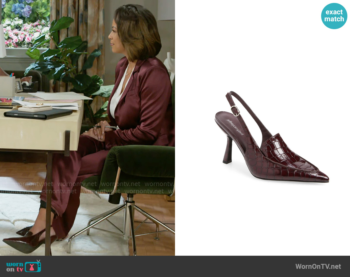 Jeffrey Campbell Acclaimed Pointed Toe Pump in Wine Croco worn by Nicole Dupree Richardson (Daphnee Duplaix) on Beyond the Gates