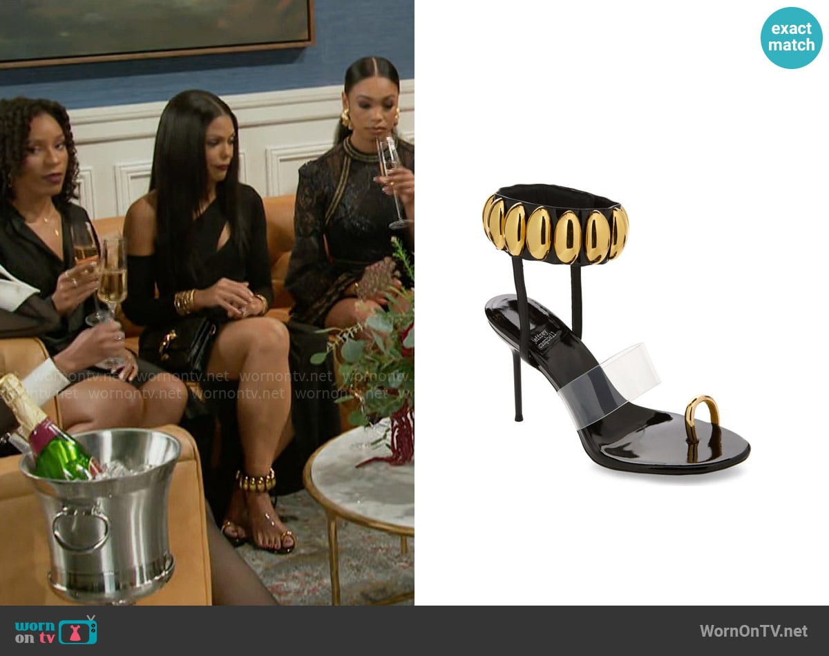Jeffrey Campbell Occasion Ankle Strap Sandal worn by Dani Dupree (Karla Mosley) on Beyond the Gates