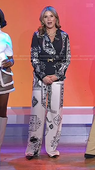 Jenna’s black bandana print blazer and pants on Today