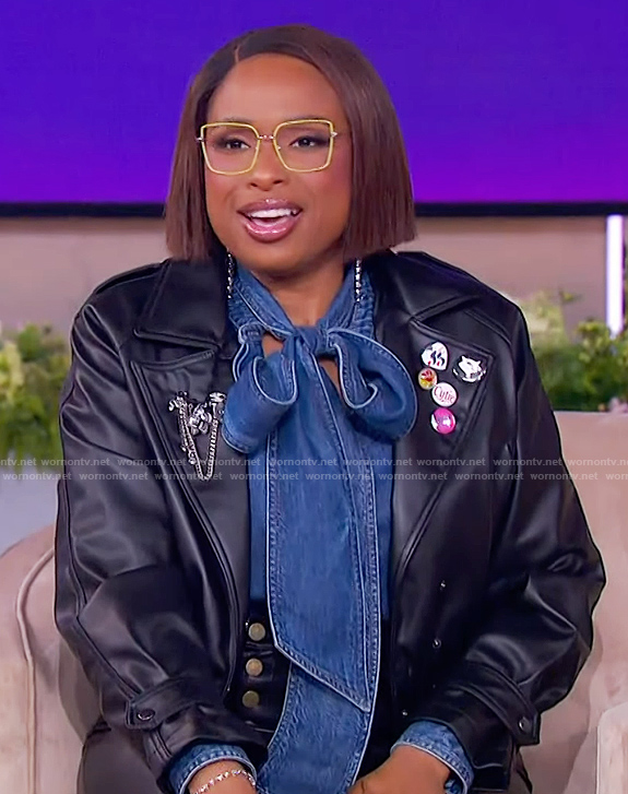 Jennifer’s denim tie neck blouse on The Jennifer Hudson Show