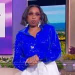 Jennifer’s blue metallic blouse and pants on The Jennifer Hudson Show
