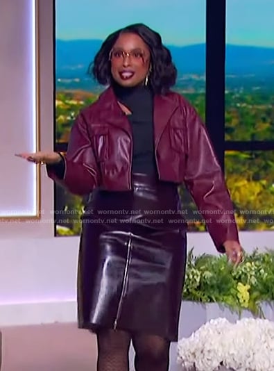 Jennifer’s burgundy leather skirt on The Jennifer Hudson Show