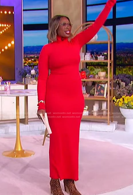 Jennifer’s red long sleeve dress on The Jennifer Hudson Show