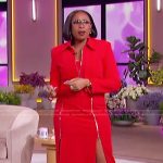 Jennifer’s red zip front jacket and skirt on The Jennifer Hudson Show