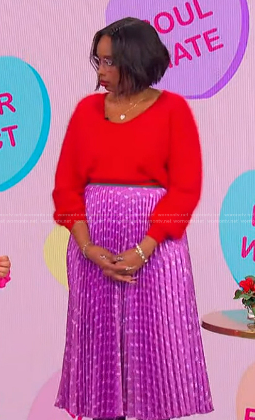 Jennifer’s purple satin pleated skirt on The Jennifer Hudson Show
