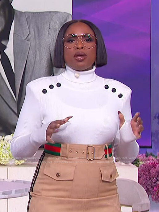 Jennifer’s white button detail top on The Jennifer Hudson Show