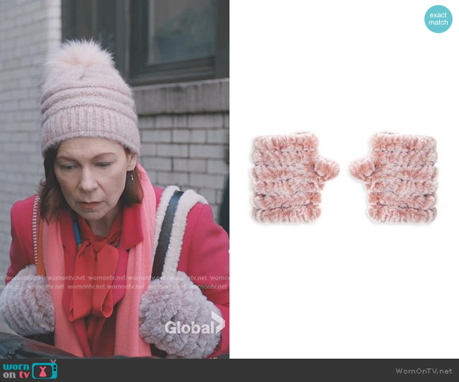 Jocelyn Faux Fur Mittens in Blush worn by Elsbeth Tascioni (Carrie Preston) on Elsbeth