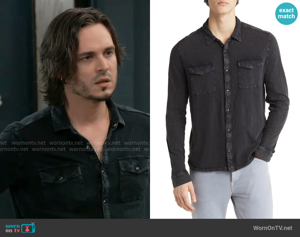 John Varvatos Arvon Shirt in Mineral Black worn by Lucky Spencer (Jonathan Jackson) on General Hospital