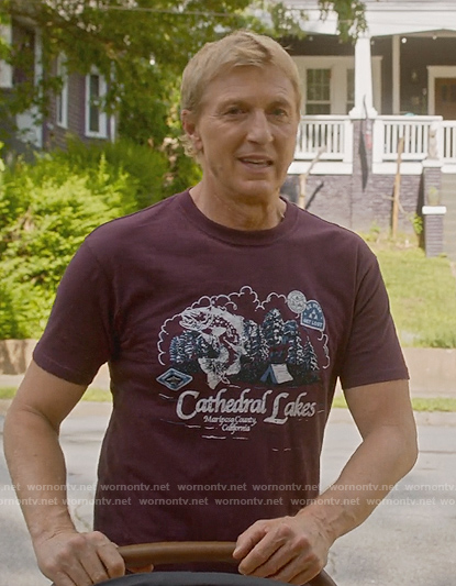 Johnny’s Cathedral Lakes graphic tee on Cobra Kai
