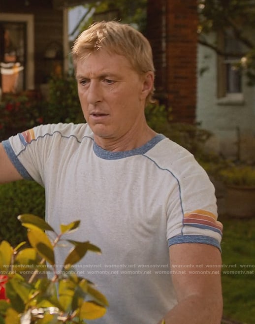 Johnny’s white stripe sleeve tee on Cobra Kai