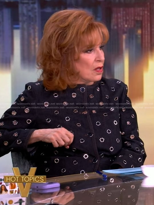 Joy’s black grommet embellished jacket on The View