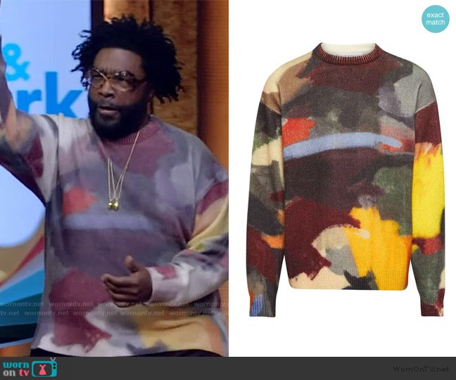JW Anderson Abstract-pattern jumper worn by Questlove on Live with Kelly and Mark