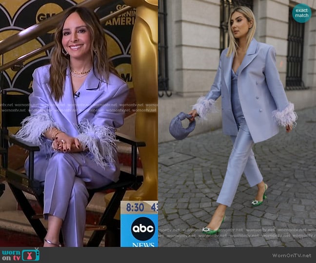 Kaoa Oversized Blazer with Feathers in Lavender worn by Lilliana Vazquez on Good Morning America