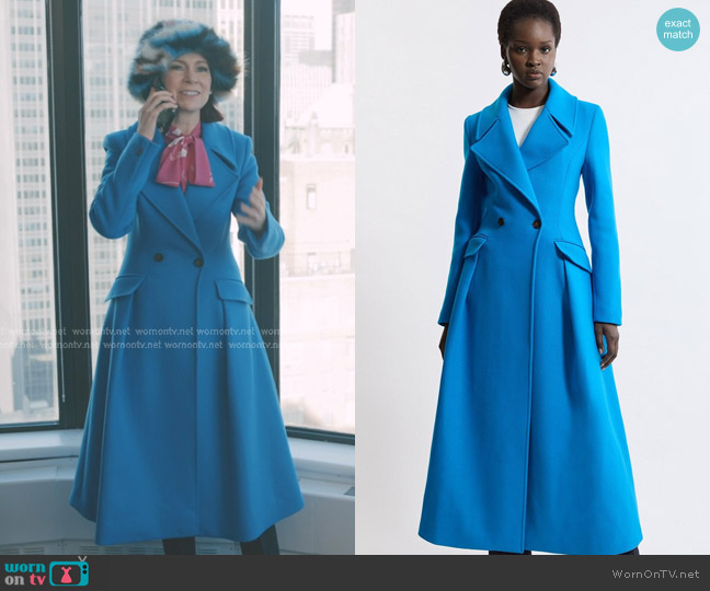 Karen Millen Italian Manteco Wool Blend Tailored Flared Skirt Midaxi Coat worn by Elsbeth Tascioni (Carrie Preston) on Elsbeth