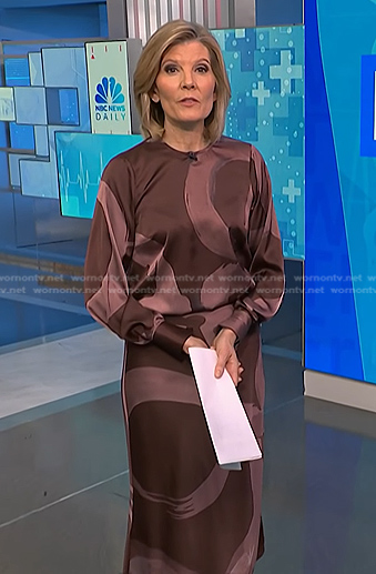 Kate’s brown abstract print blouse and Skirt on NBC News Daily