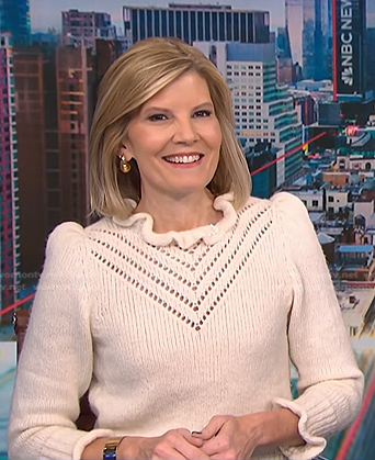 Kate’s white ruffle pointelle sweater on NBC News Daily