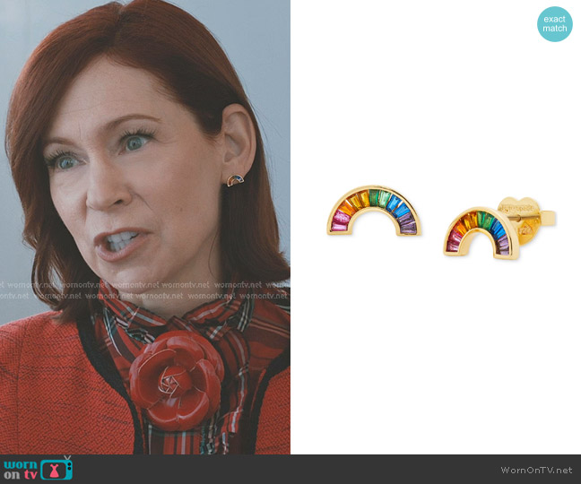 Kate Spade Gold-Tone Multicolor Crystal Rainbow Stud Earrings worn by Elsbeth Tascioni (Carrie Preston) on Elsbeth