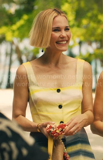 Kate’s yellow ombre striped button-front dress on The White Lotus
