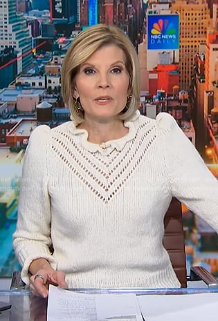 Kate’s white ruffle pointelle sweater on NBC News Daily
