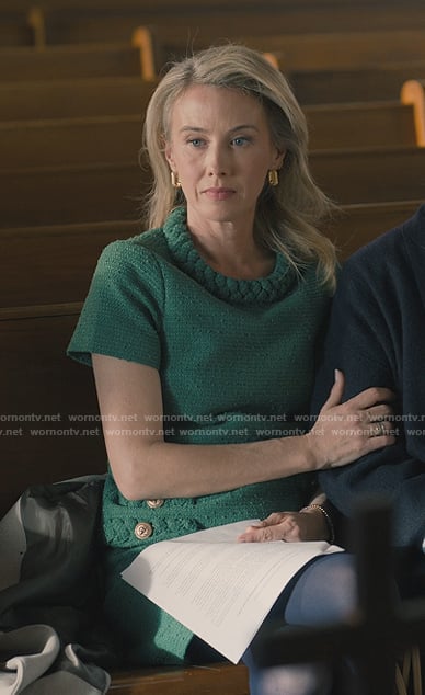 Kathy’s green tweed knit dress on Sweet Magnolias