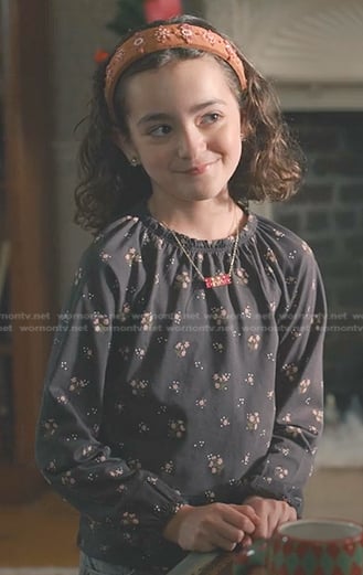 Katie’s grey floral top on Sweet Magnolias
