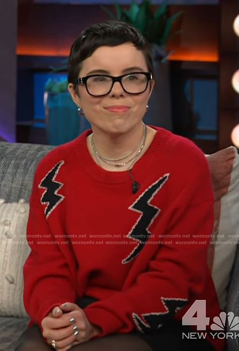 Kelli’s red bolt print sweater on The Kelly Clarkson Show