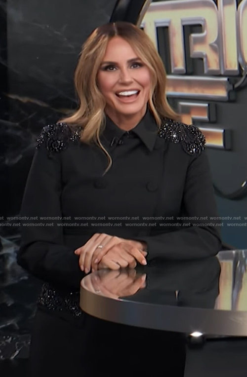 Keltie’s black embellished jacket and skirt on E! News