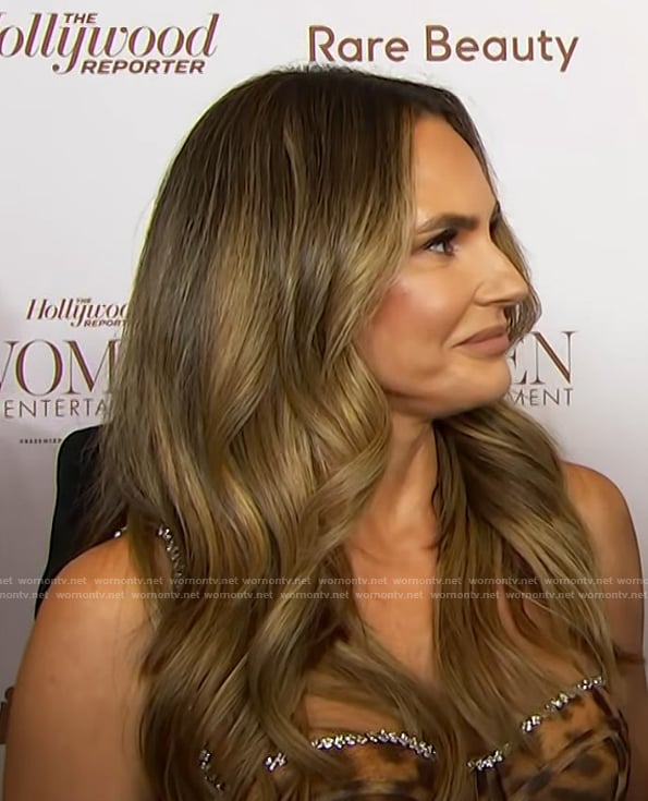 Keltie’s leopard print crystal trim dress on E! News