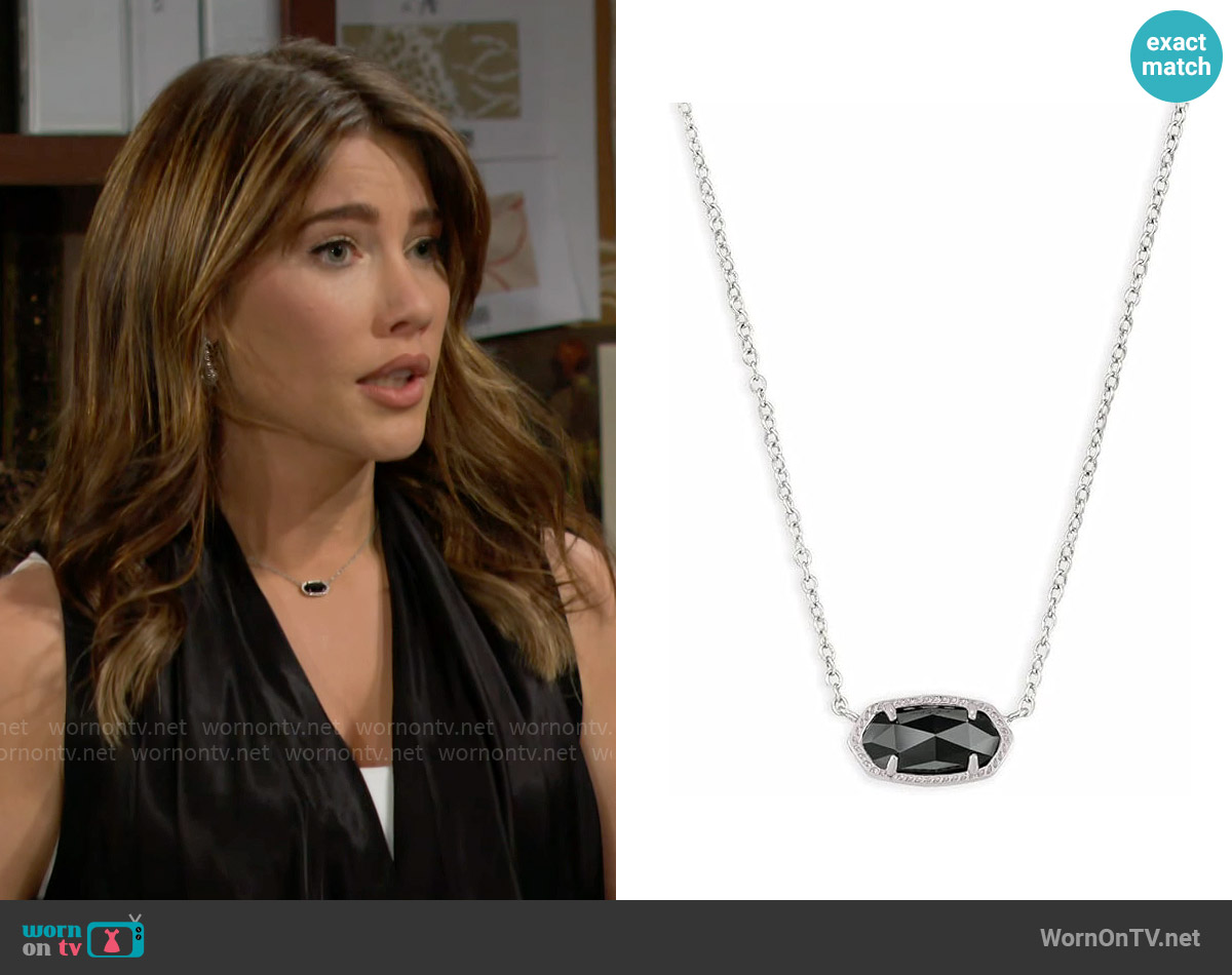 Kendra Scott Elisa Pendant Necklace in Rhodium/Black worn by Steffy Forrester (Jacqueline MacInnes Wood) on The Bold and the Beautiful