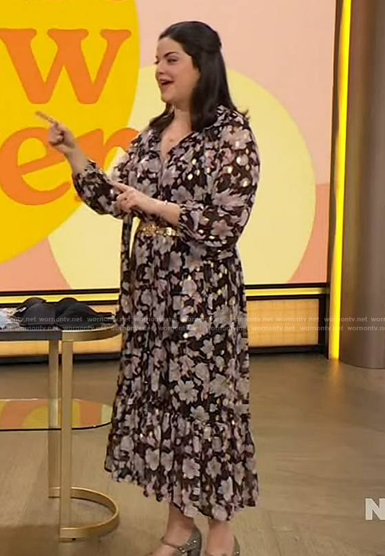 Kimmay’s floral print tie neck dress on The Drew Barrymore Show