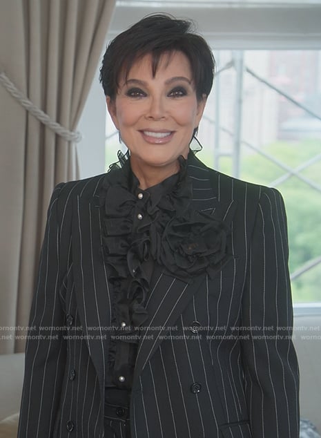 Kris’s black pinstripe blazer on The Kardashians