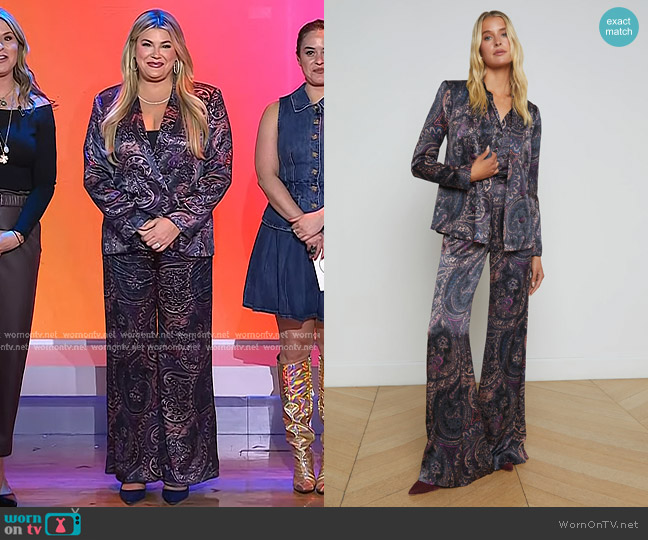 L'Agence Pilar Wide-Leg Pant in Plum Multi Boute Paisley worn by Heather McMahan on Today